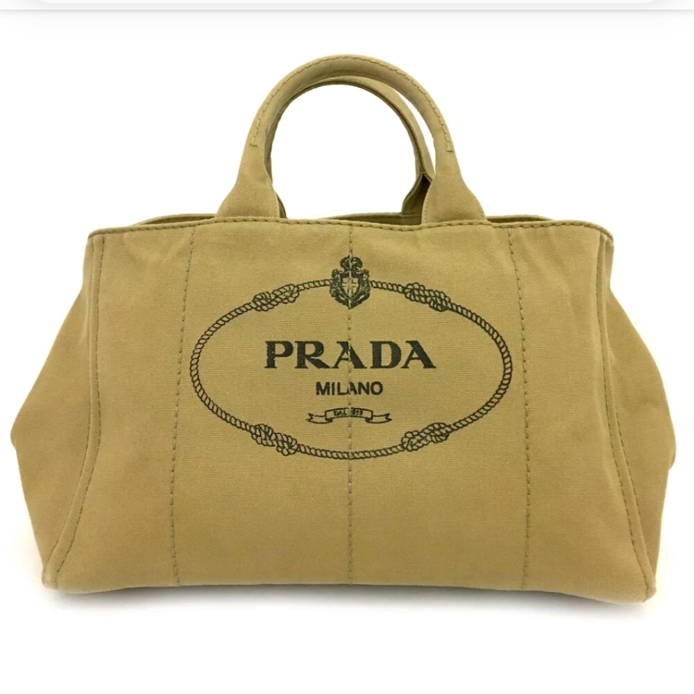 PRADA CANAPA BEIGE CANVAS HAND BAG/W SHOULDER STRAP/2922